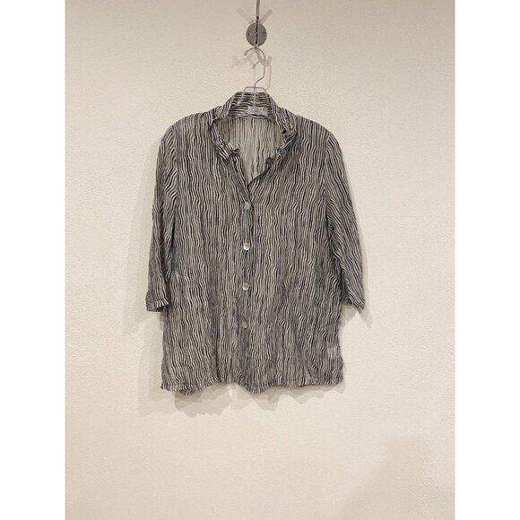 Terra Shirt Womens Small Black White Striped Button Up Lightweight Tencel Rayon - Picture 2 of 7